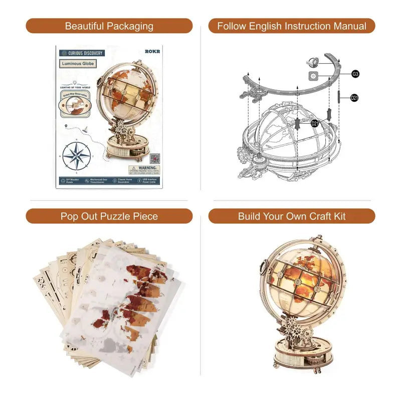Robotime Rokr DIY 3D Wooden Puzzle | Luminous Globe - DIY Magic World