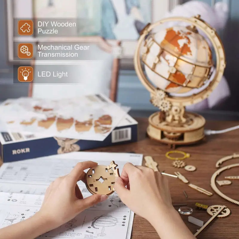 Robotime Rokr DIY 3D Wooden Puzzle | Luminous Globe - DIY Magic World