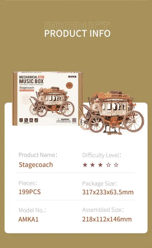 Robotime Rokr DIY Music Box 3D Wooden Puzzle | Stagecoach - DIY Magic World