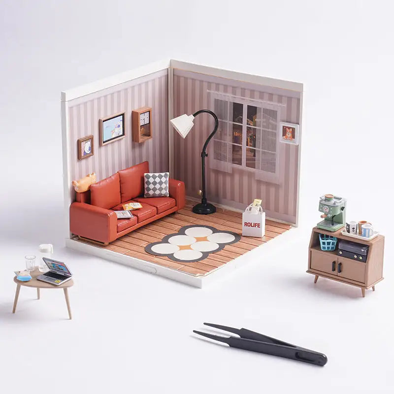 Robotime Rolife DIY Miniature Dollhouse Kit | Cozy Living Lounge - DIY Magic World