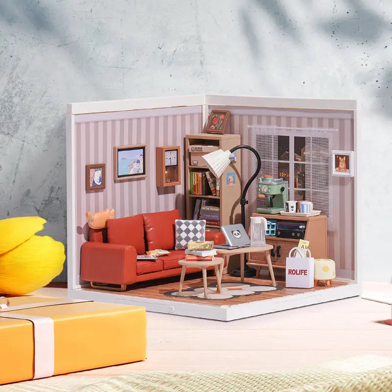 Robotime Rolife DIY Miniature Dollhouse Kit | Cozy Living Lounge - DIY Magic World