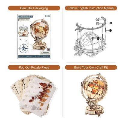 Robotime Rokr DIY 3D Wooden Puzzle | Luminous Globe - DIY Magic World