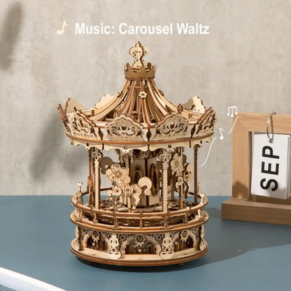 Robotime Rokr DIY Music Box 3D Wooden Puzzle | Romantic Carousel - DIY Magic World