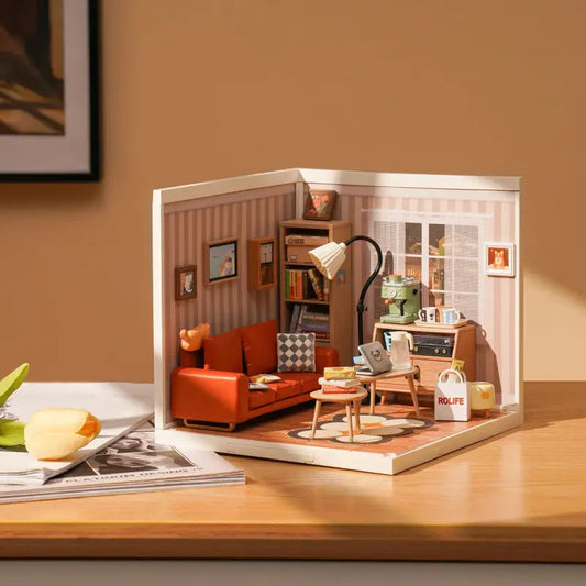 Robotime Rolife DIY Miniature Dollhouse Kit | Cozy Living Lounge