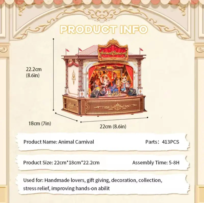 Robotime Rolife DIY Music Box 3D Wooden Puzzle | Animal Carnival