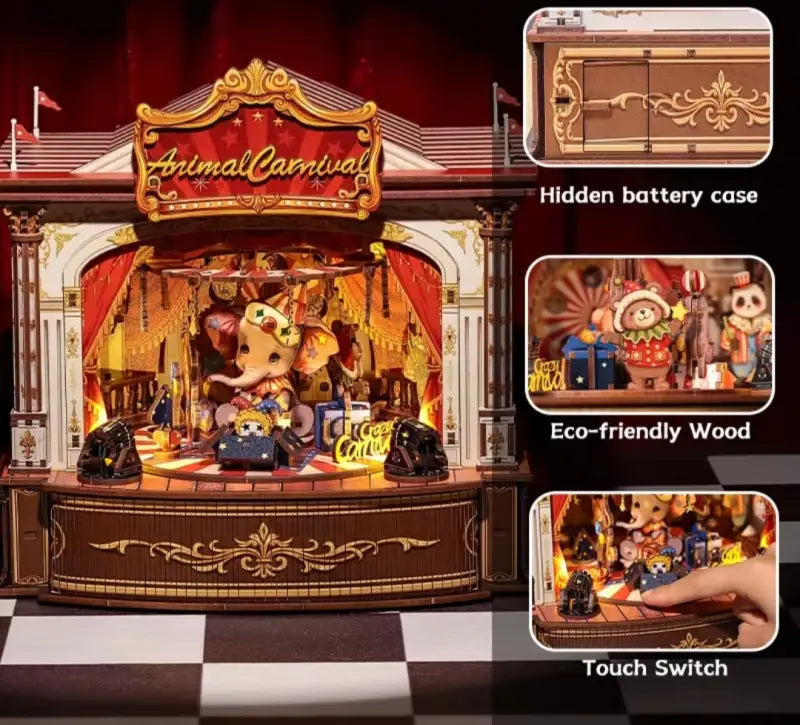 Robotime Rolife DIY Music Box 3D Wooden Puzzle | Animal Carnival