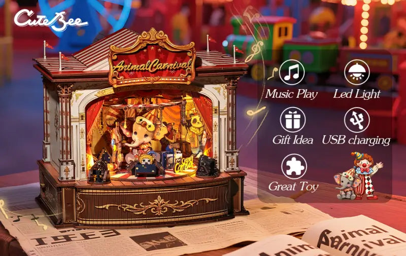 Robotime Rolife DIY Music Box 3D Wooden Puzzle | Animal Carnival