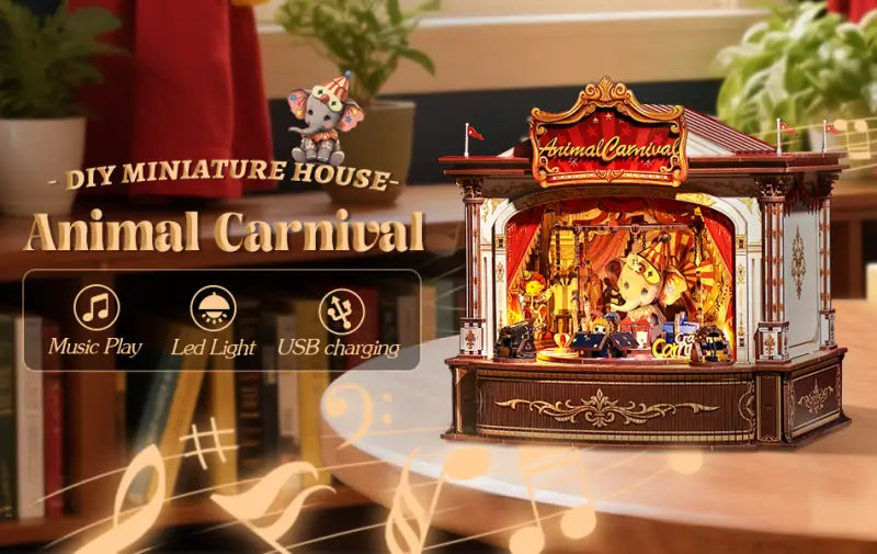 Robotime Rolife DIY Music Box 3D Wooden Puzzle | Animal Carnival