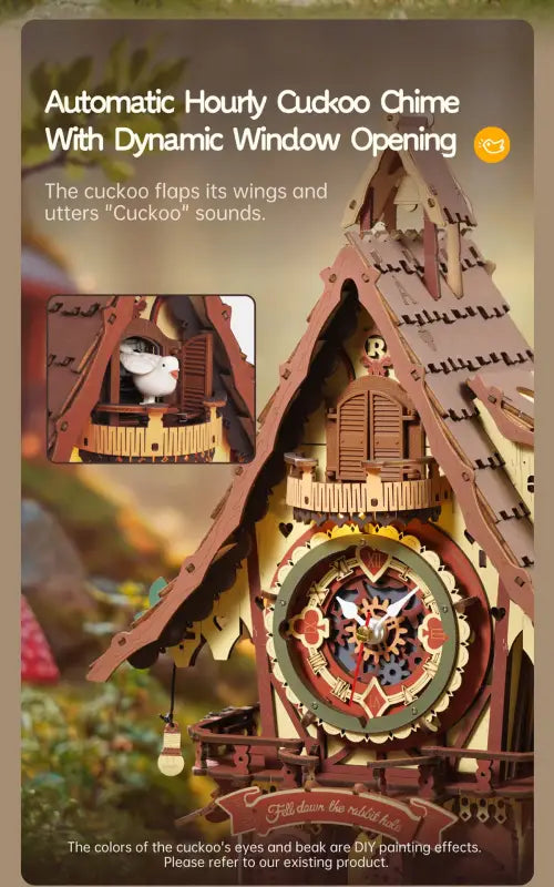 ROKR Cuckoo Clock 3D Wooden Puzzle Kit with LED Light & Hourly Chime - DIY Mechanical Model