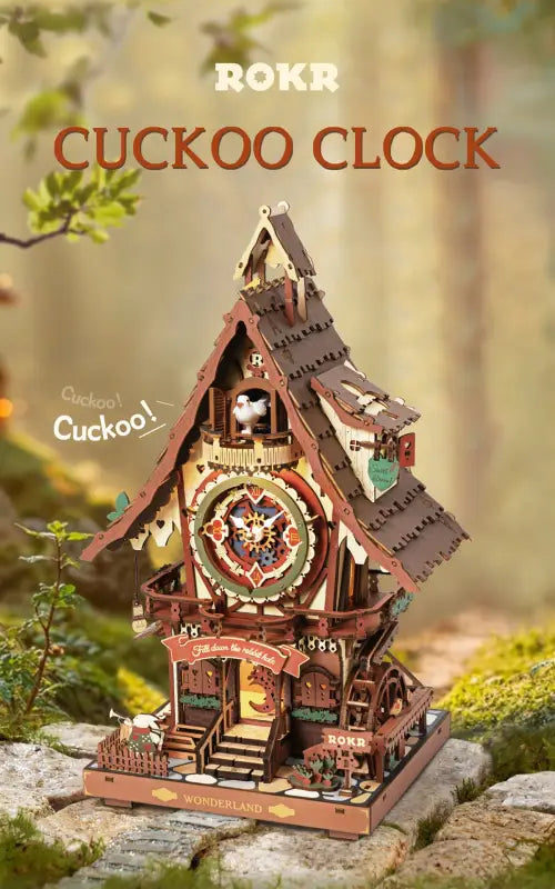ROKR Cuckoo Clock 3D Wooden Puzzle Kit with LED Light & Hourly Chime - DIY Mechanical Model